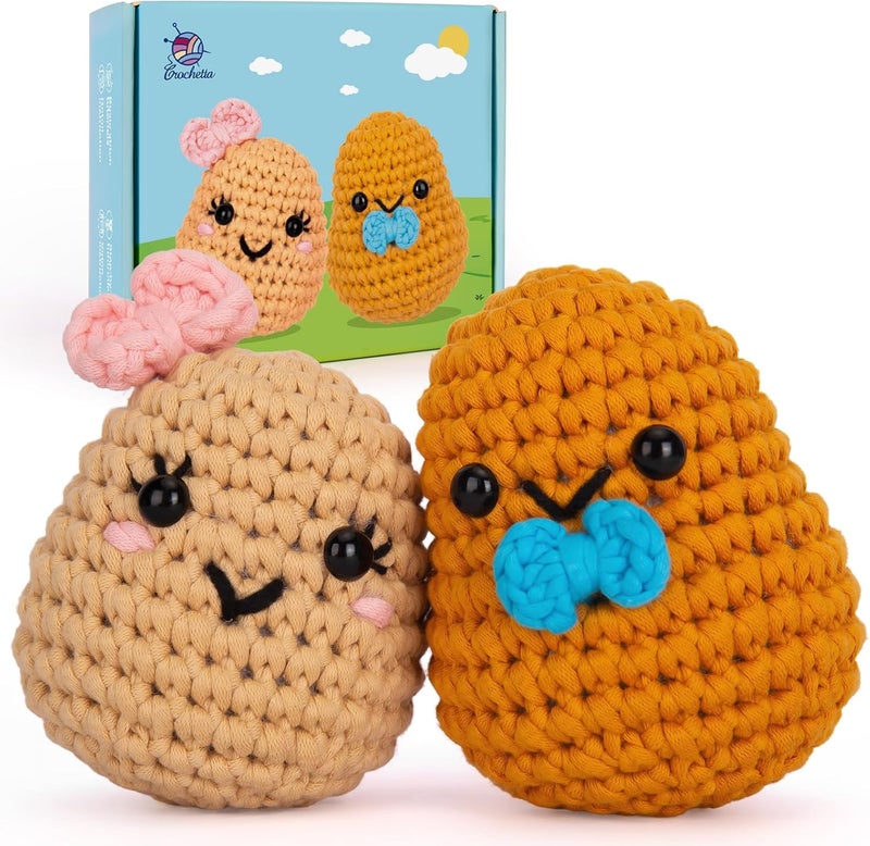 Crochetta Crochet Kit for Beginners, Learn to Crochet Kits for Adults Kids, Jumbo Potato Couple, Includes Yarn, Hooks, Stuffing, Pattern, Video Tutorials - Image 1
